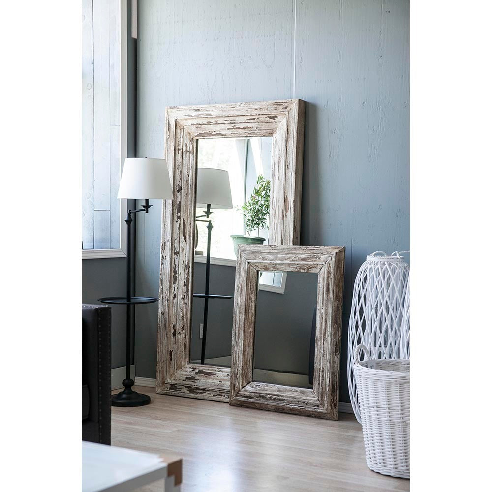 Rectangle Wall Accent Mirror with Distressed Wood Frame 30x2x39"