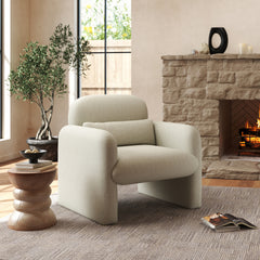 Dylan Modern Upholstered Barrel Armchair, Cream White