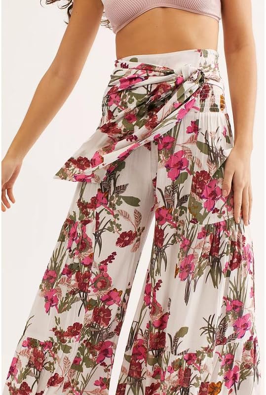 Floral Print Wide Leg Palazzo Pants, Summer Beach Lounge Trousers