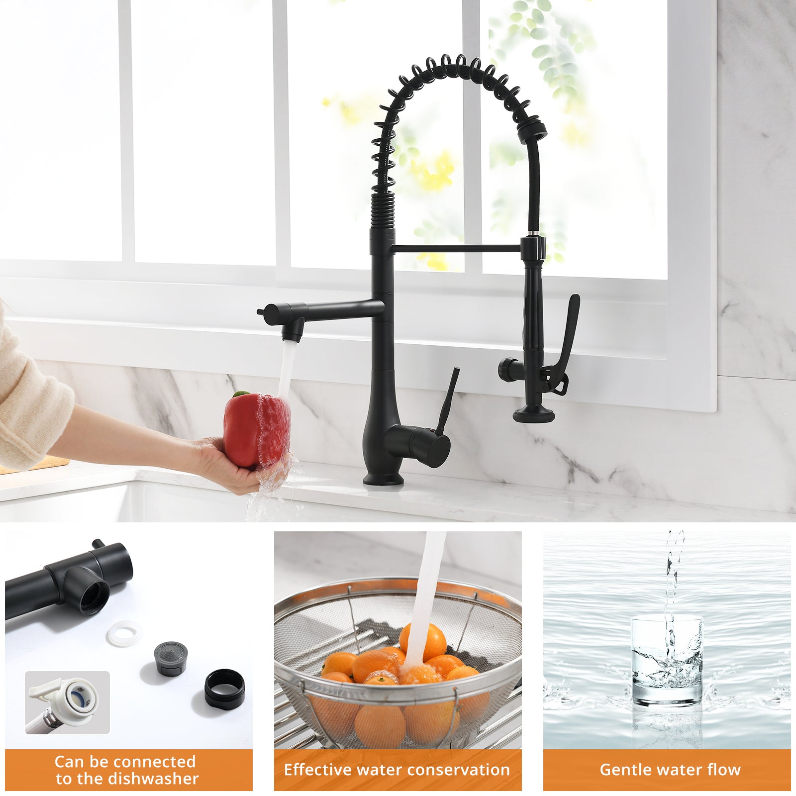 Single Handle Kitchen Sink Faucet - Black and Silver
