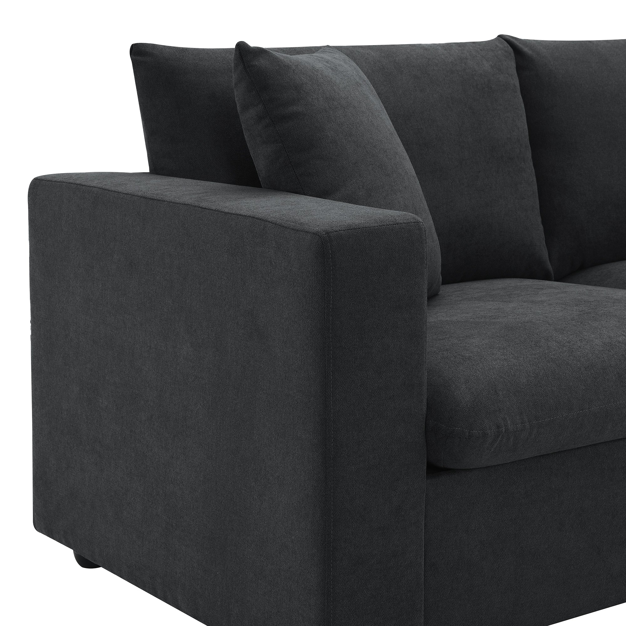 100.4x64.6" Modern Sectional Sofa, L-Shaped Couch Set With 2 Free Pillows, 4-Seat Polyester Fabric Couch Set With Convertible Ottoman - Black