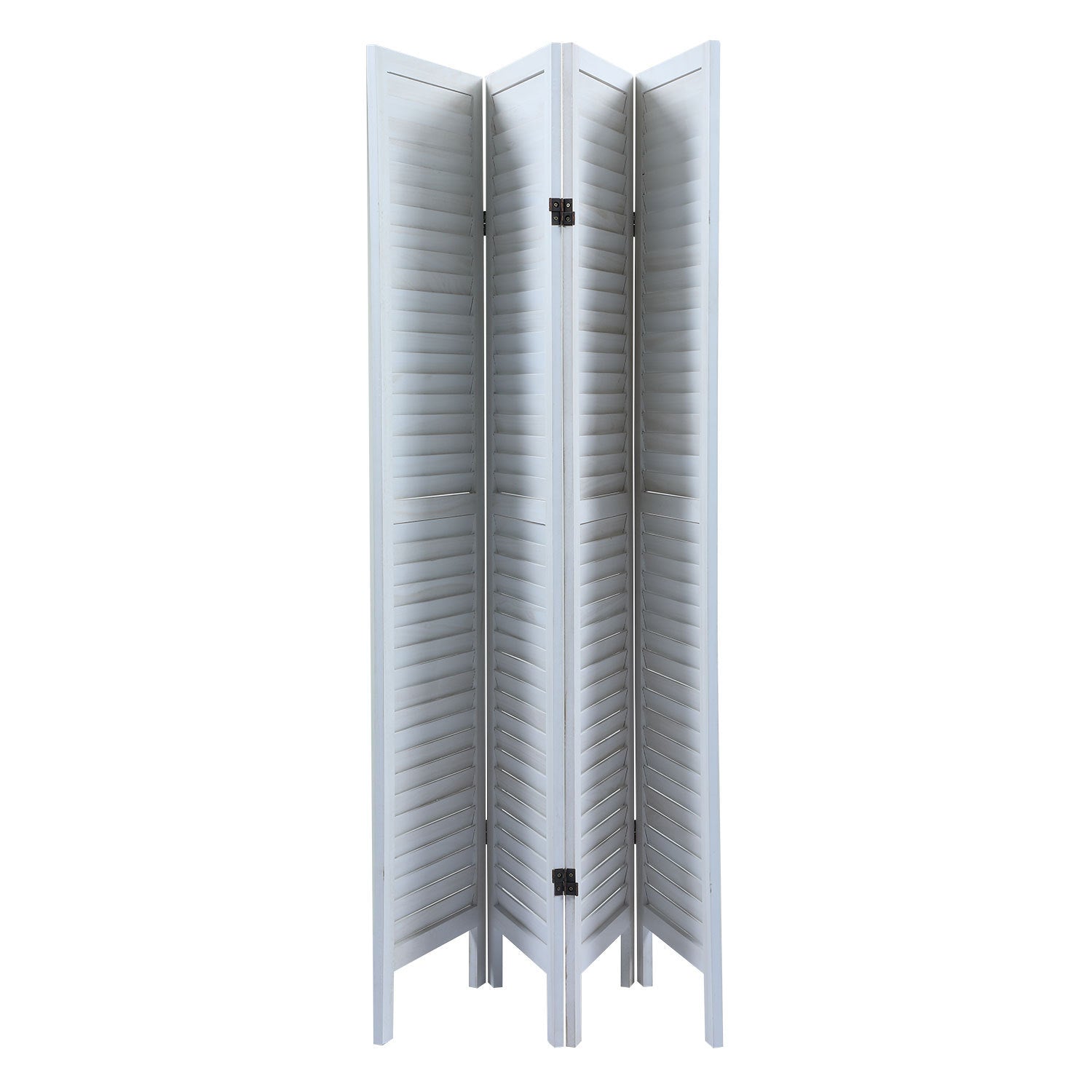Wood 4 Panel Screen Folding Louvered Room Divider - Old white