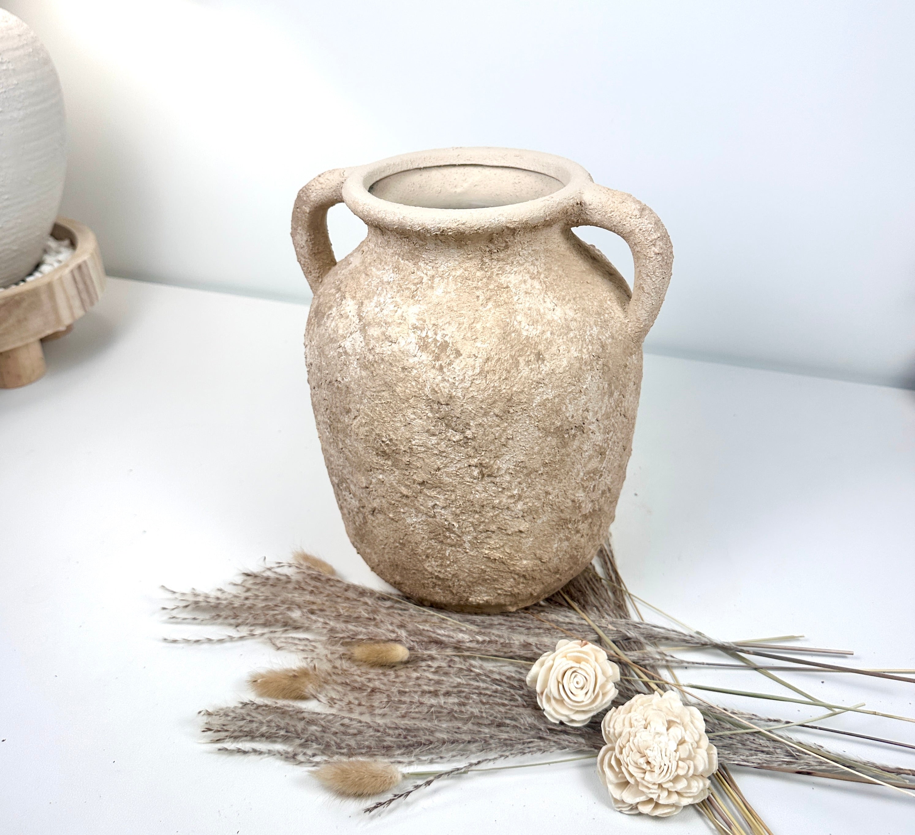 Rustic Minimalist Textured Hand-painted 10.5" tall - Light Beige wash