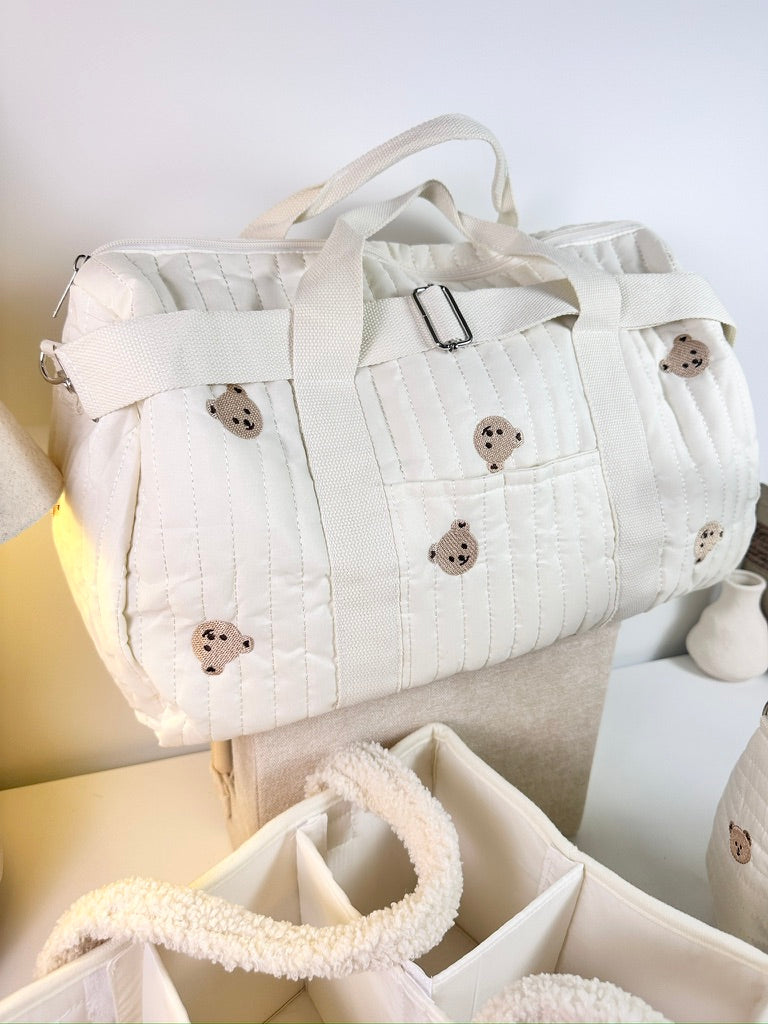 Set of 3 Stroller Bag, Travel Bag and Caddy Diaper Bag for Baby Essentials - Cream