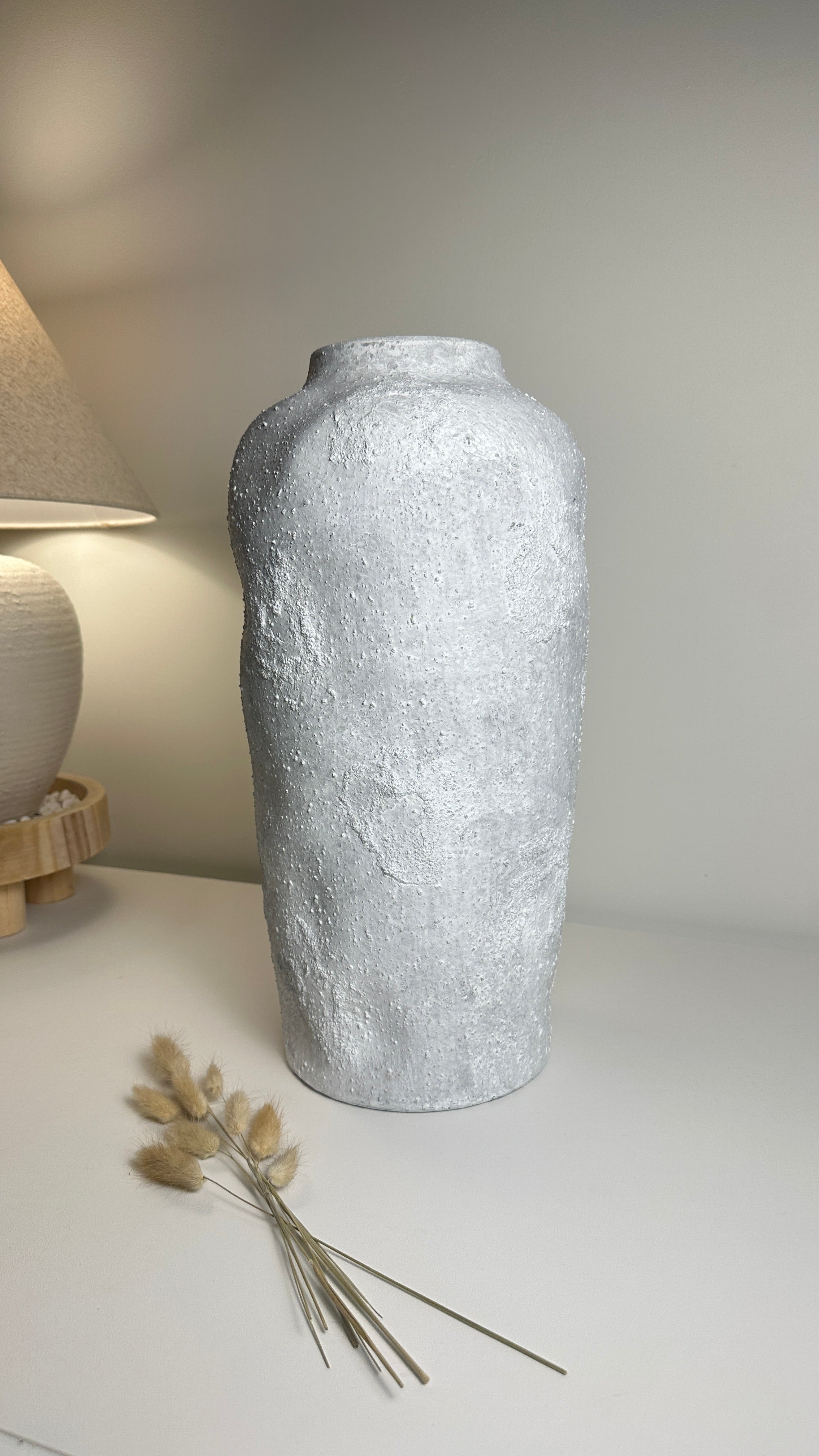 Minimalist Floor Vase or Table Vase Textured Ceramic White/Light Grey 17"Tall