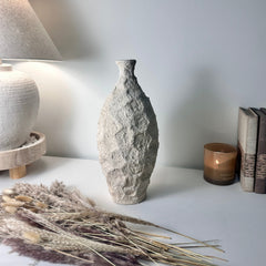 Minimalist Geometric Hand-Painted/Textured Ceramic Vase 14.5" - Cream washed