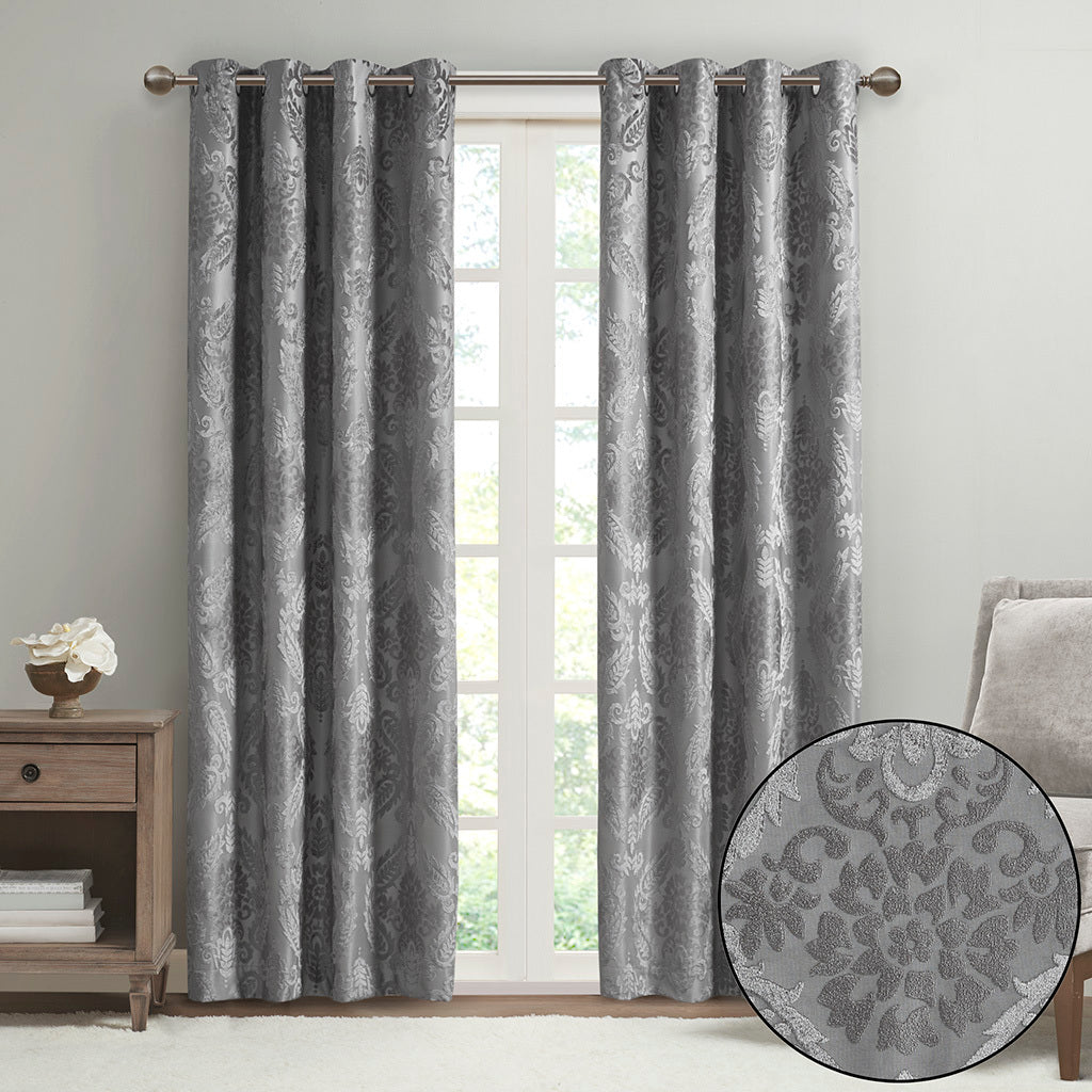 50x108" Knitted Jacquard Paisley Total Blackout Grommet Top Curtain Panel - Grey (1 panel only)