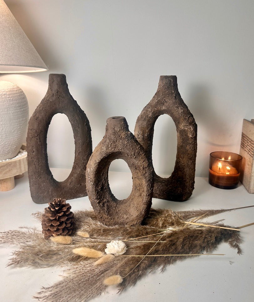 Rustic Tree Style Wood Vase Textured Handcrafted 14" tall - Dark Brown