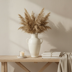 Modern Ceramic White Vase with 2 handles 12"