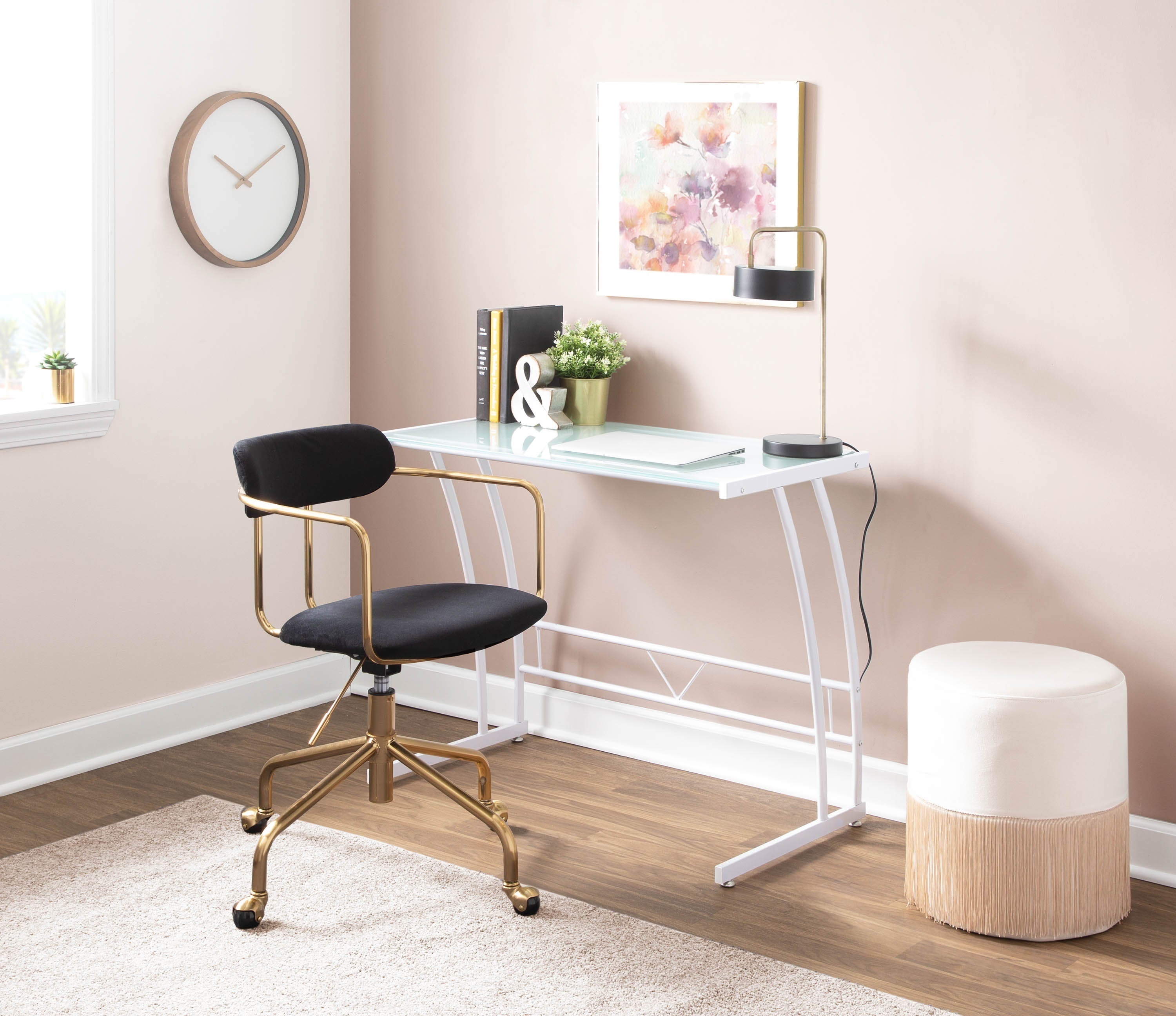 Contemporary Office Chair - Gold Metal and Black Velvet