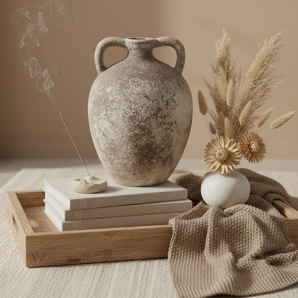 Rustic Ceramic Vase Textured Minimalist style 10’’ tall