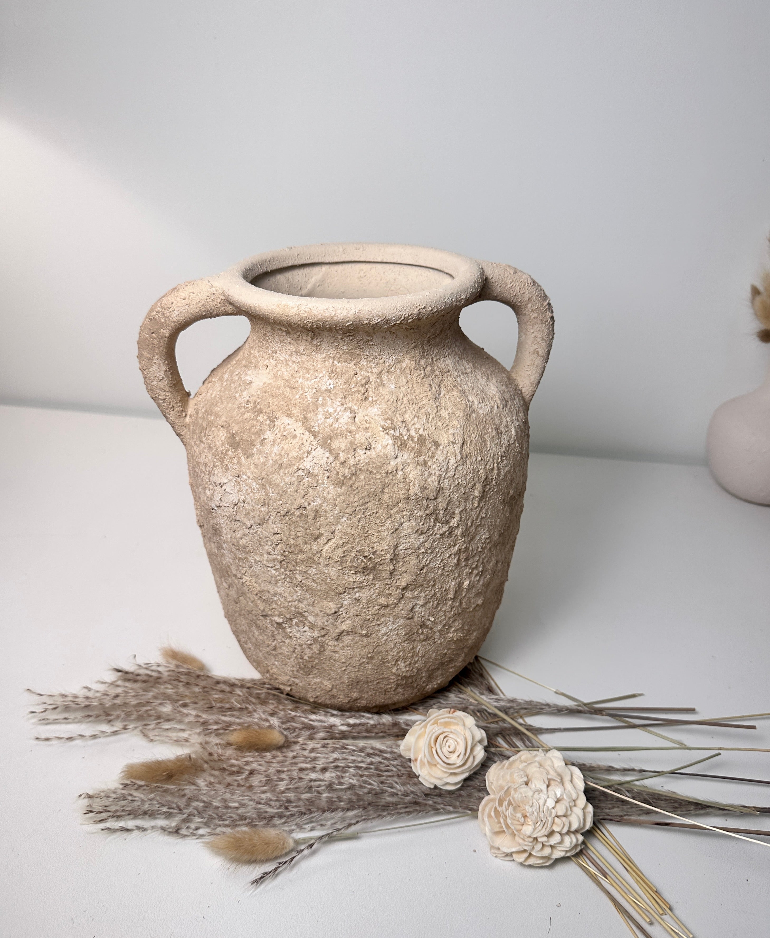 Rustic Minimalist Textured Hand-painted 10.5" tall - Light Beige wash