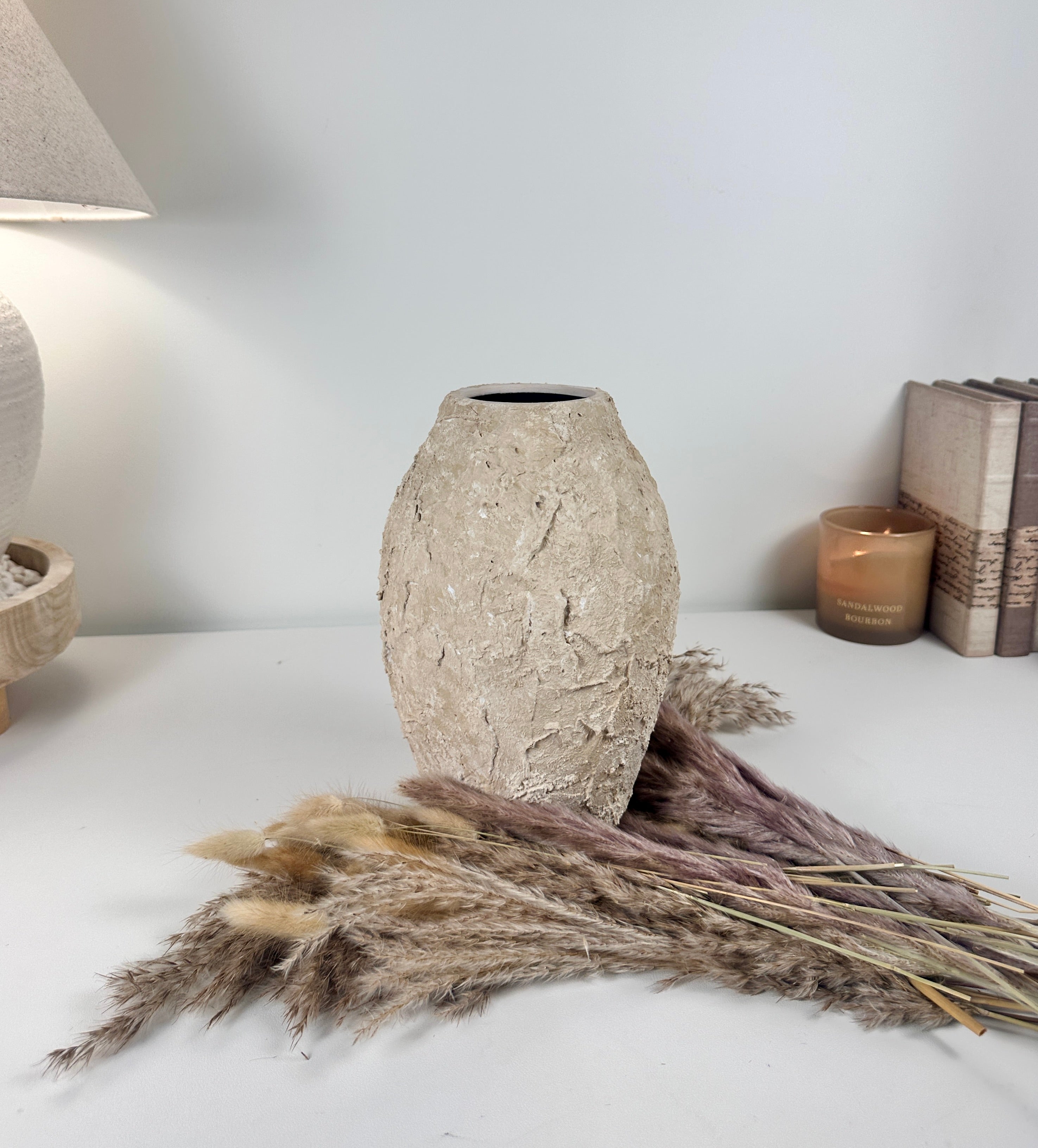 Rustic Minimalist Textured Hand-painted 10.5" tall - Beige Tan washed