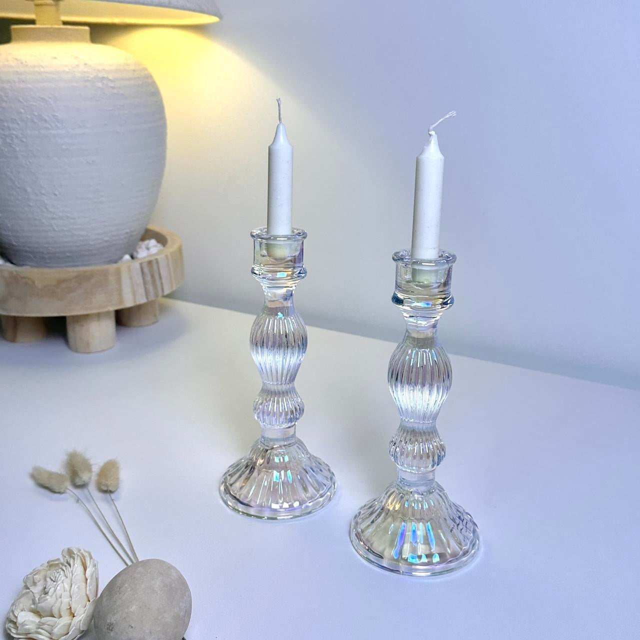 Elegant Iridescent Candle Holder Set of 2