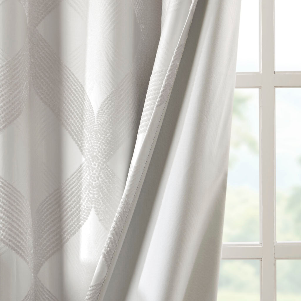 50x108" Ogee Knitted Jacquard Total Blackout Curtain Panel - Ivory (1 panel only)