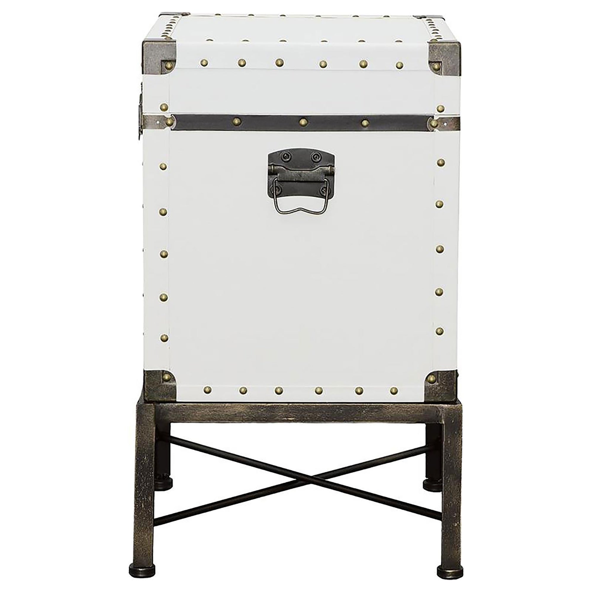 White and Bronze Washed Trunk Style Accent Cabinet