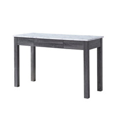 Home Office Desk Faux Marble White & Distressed Grey