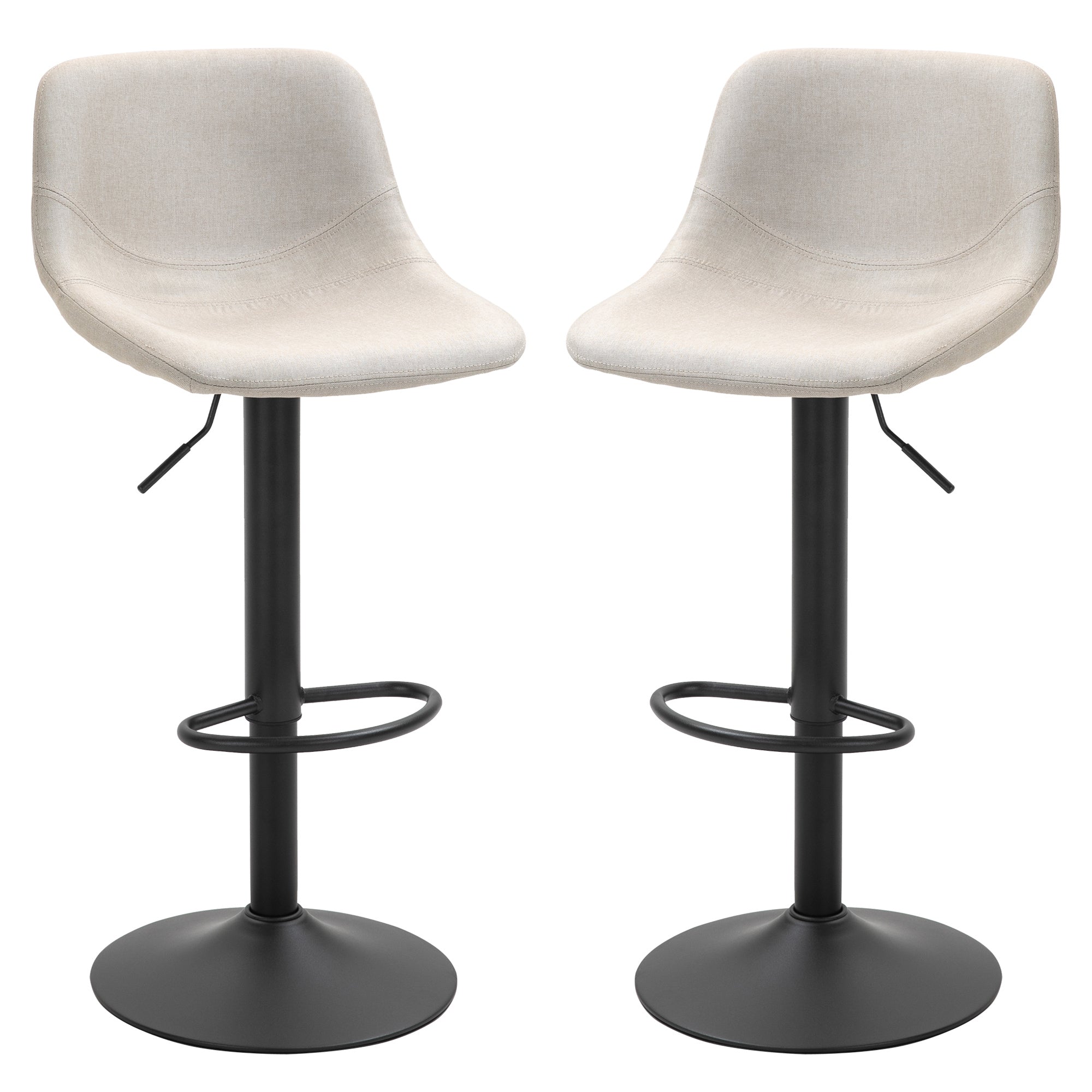 Set of 2 Swivel Bar Height Chairs Barstools Padded with Back - Cream White