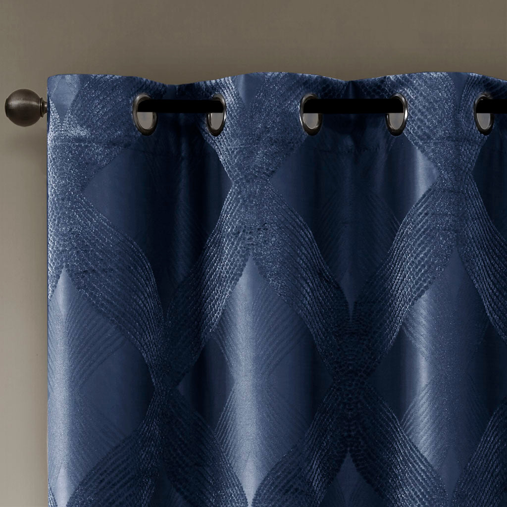 Ogee Knitted Jacquard Total Blackout Curtain Panel - Navy