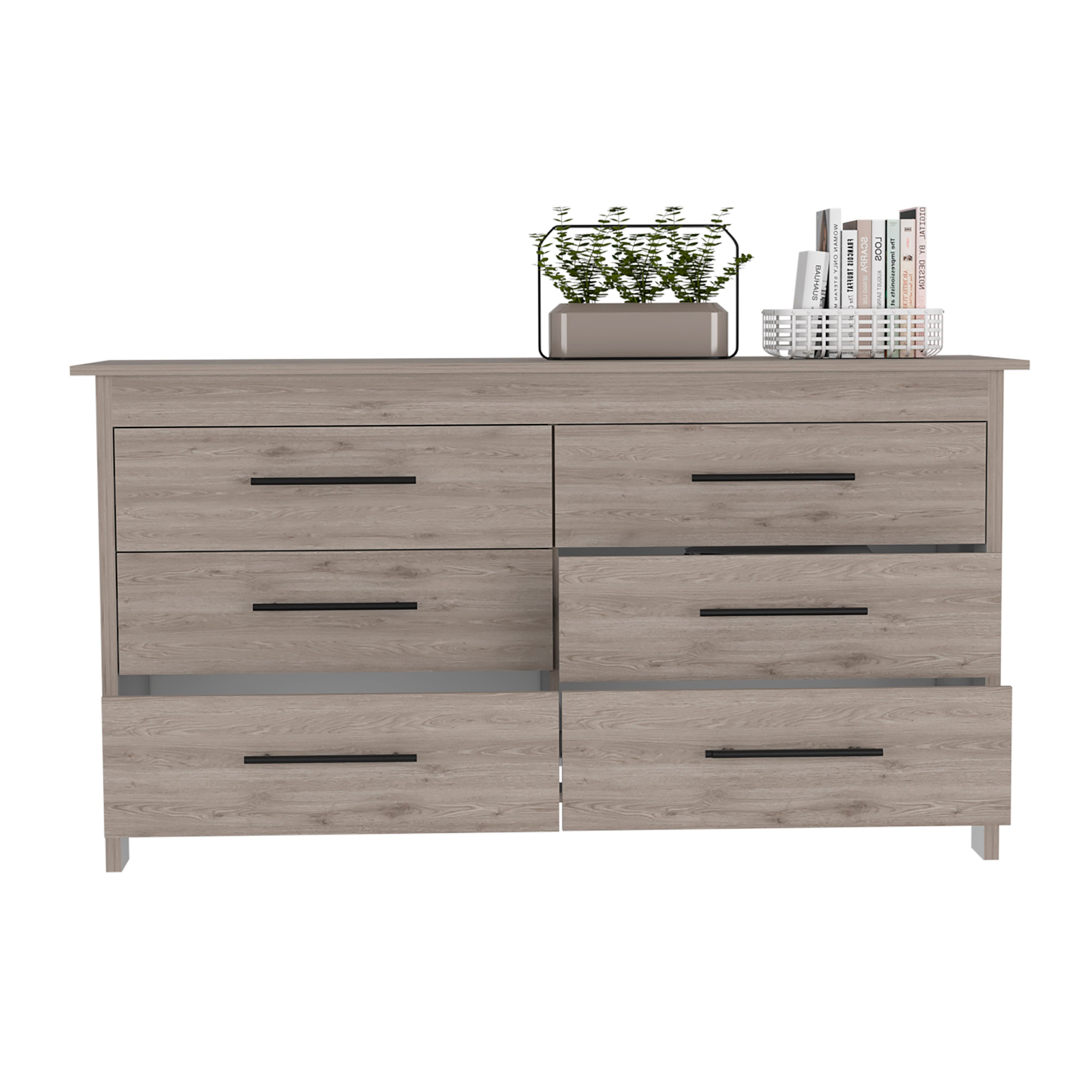 6 Drawer Double Dresser - Light Gray