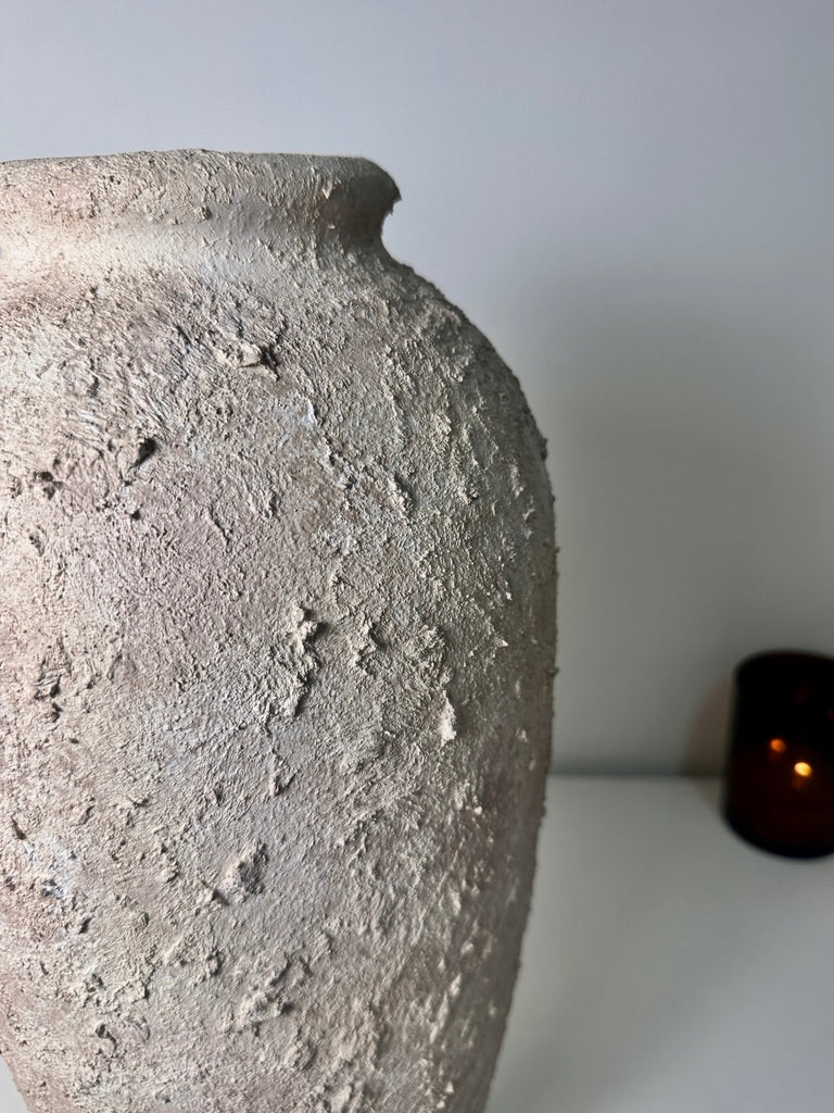 Minimalist Textured Hand-painted Ceramic Vase 18" tall - Cream Sand wash