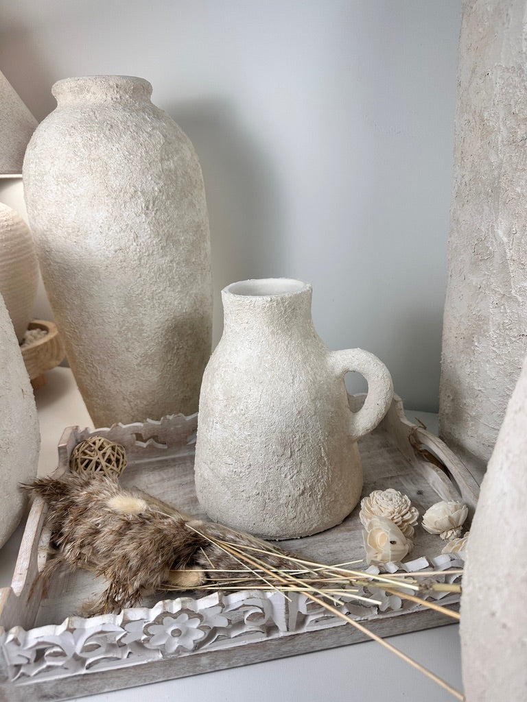 Roman Style Minimalist Ceramic Vase 9" tall Hand-painted and textured - Off White washed