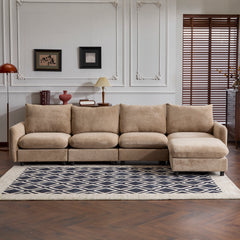 130 in. oversize 5-Piece L Shaped Modular Free Combination Sectional Velvet Sofa Couch with Ottoman for Living Room and Spacious Space, Nomad