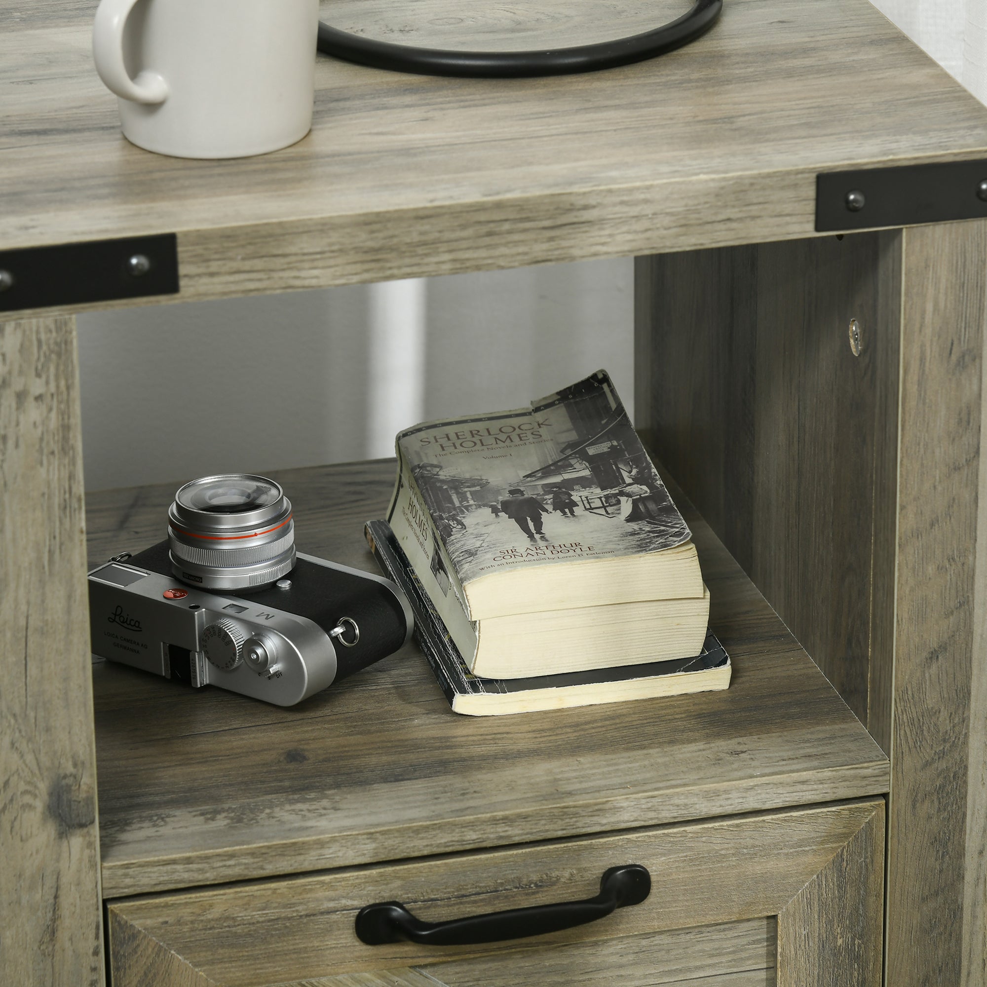 Farmhouse End Table, Rustic Side Cabinet with Drawer - Gray