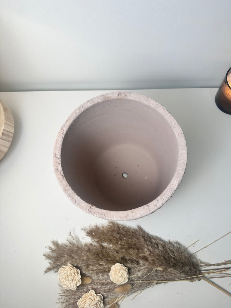 9" tall Minimalist Hand-Painted & Textured Planter Pot with Drainage Hole - Light Coffee Brown
