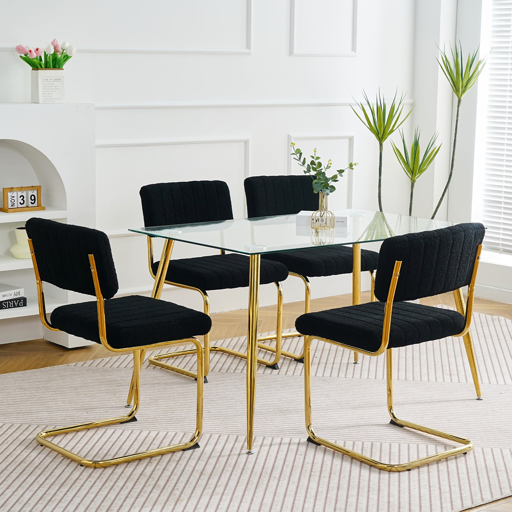 Luxury Dining Black Chairs with Gold Metal Legs (Set of 4) - Black