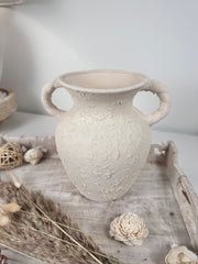 Minimalist Hand-Painted/Textured Ceramic Vase with 2 handles - 9" tall - Cream