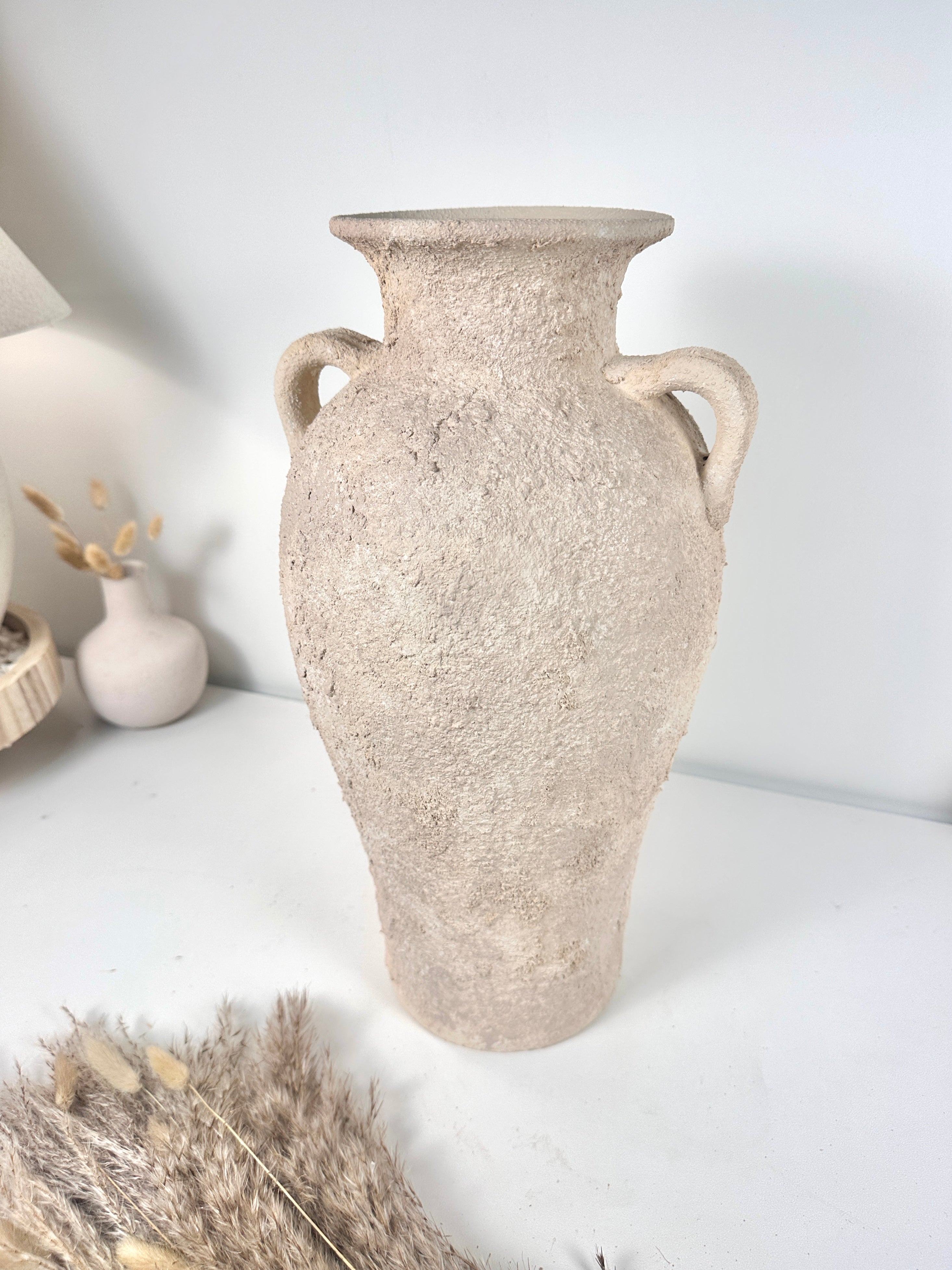 Hand-painted Amphora Vase Ceramic 18"" tall - Cream Sand wash