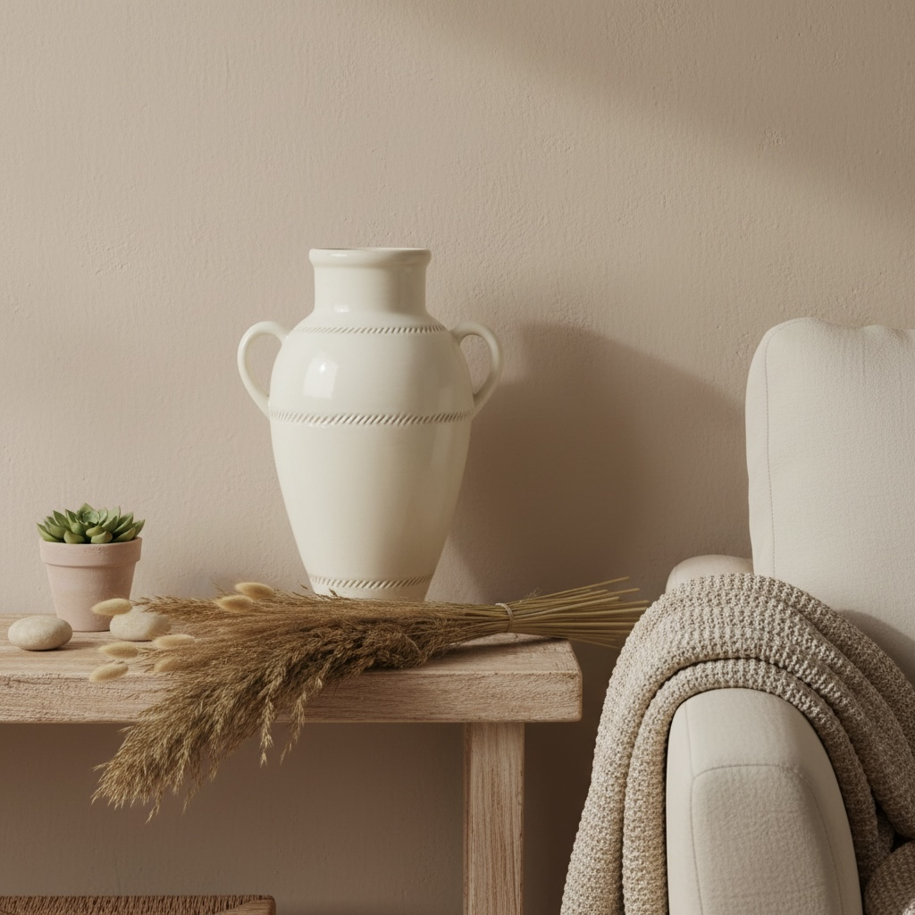 Modern Ceramic White Vase with 2 handles 12"