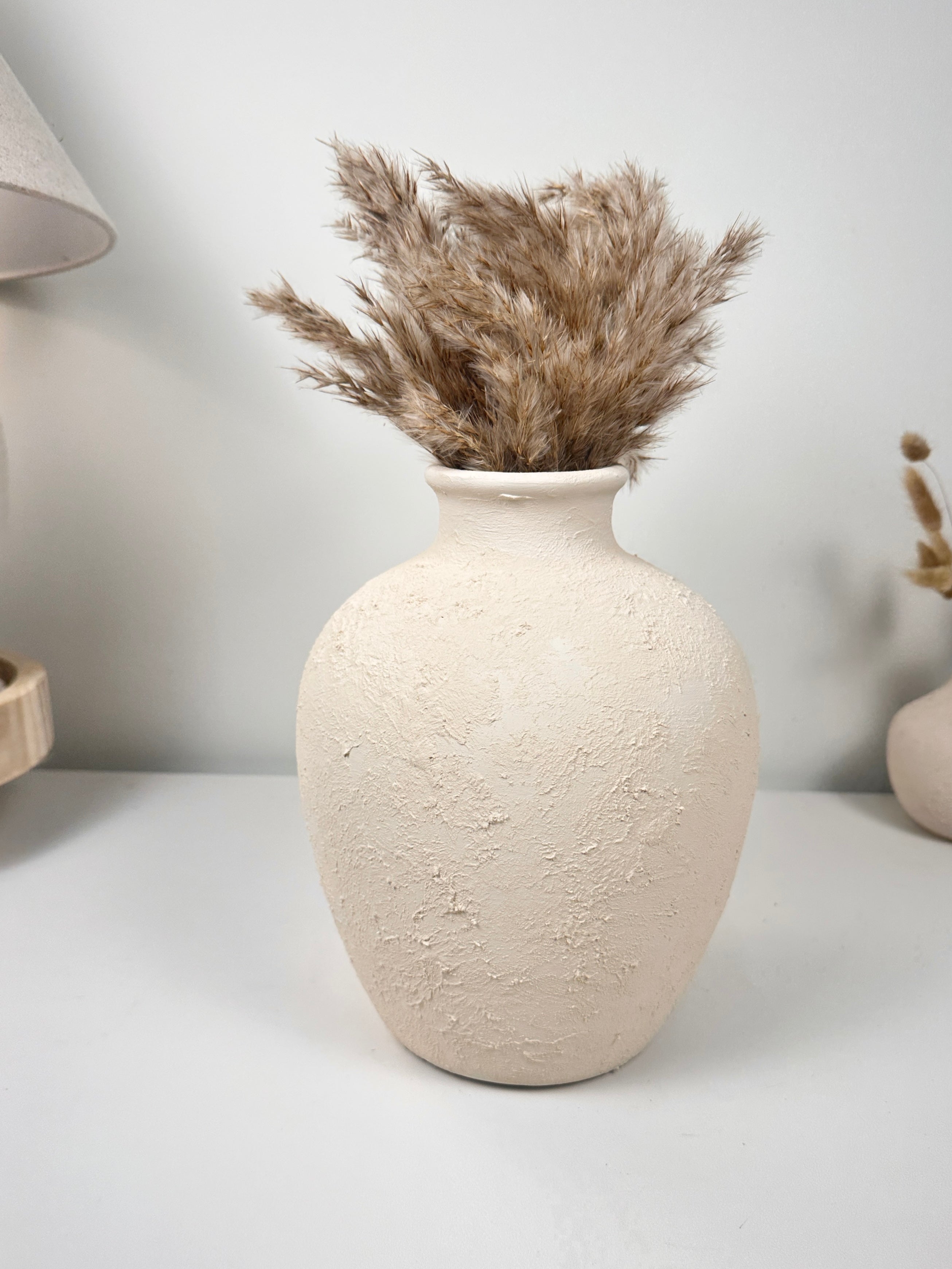 Minimalist Hand-Painted and Textured Ceramic Vase 10” tall