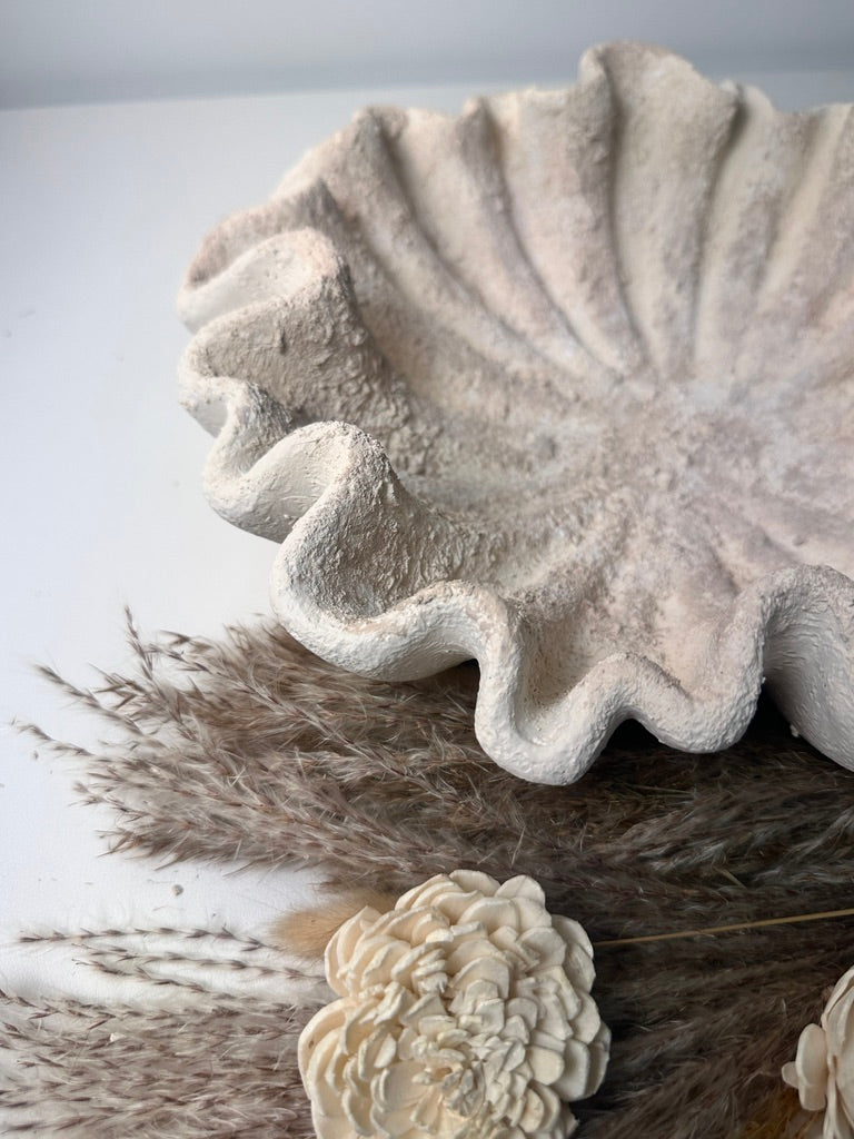 Minimalist Textured Flower Bowl Shape Tray 12x12x3“ - Cream