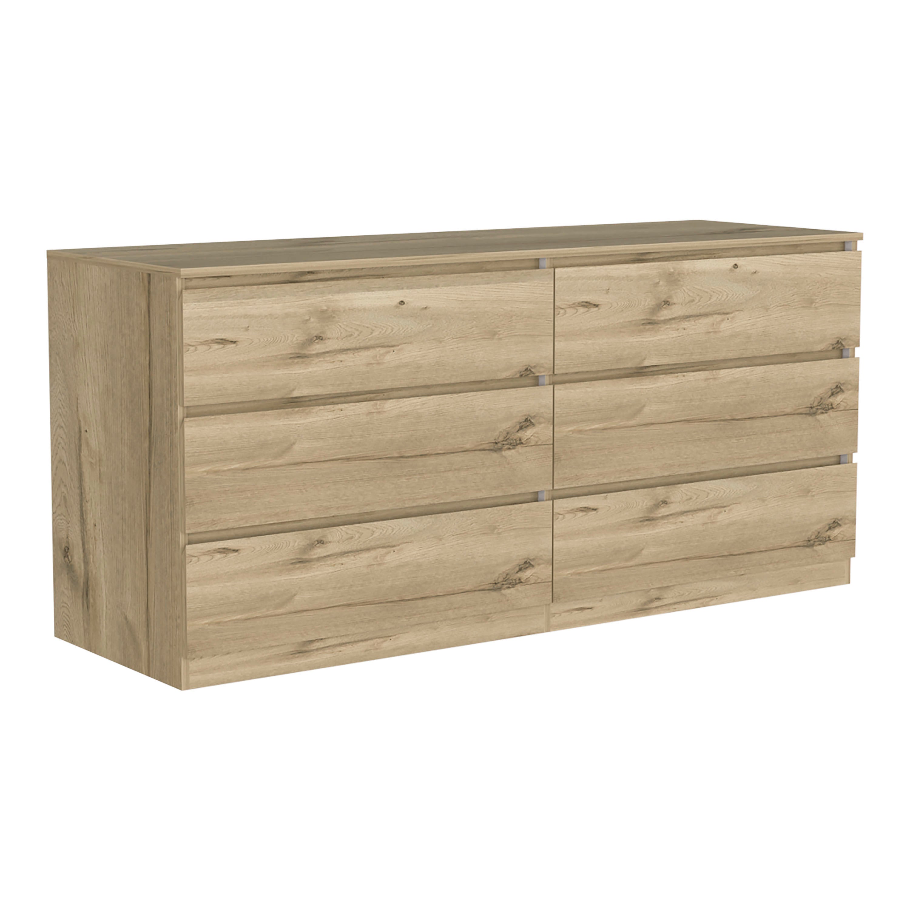 6 Drawer Double Dresser - Light Oak / White