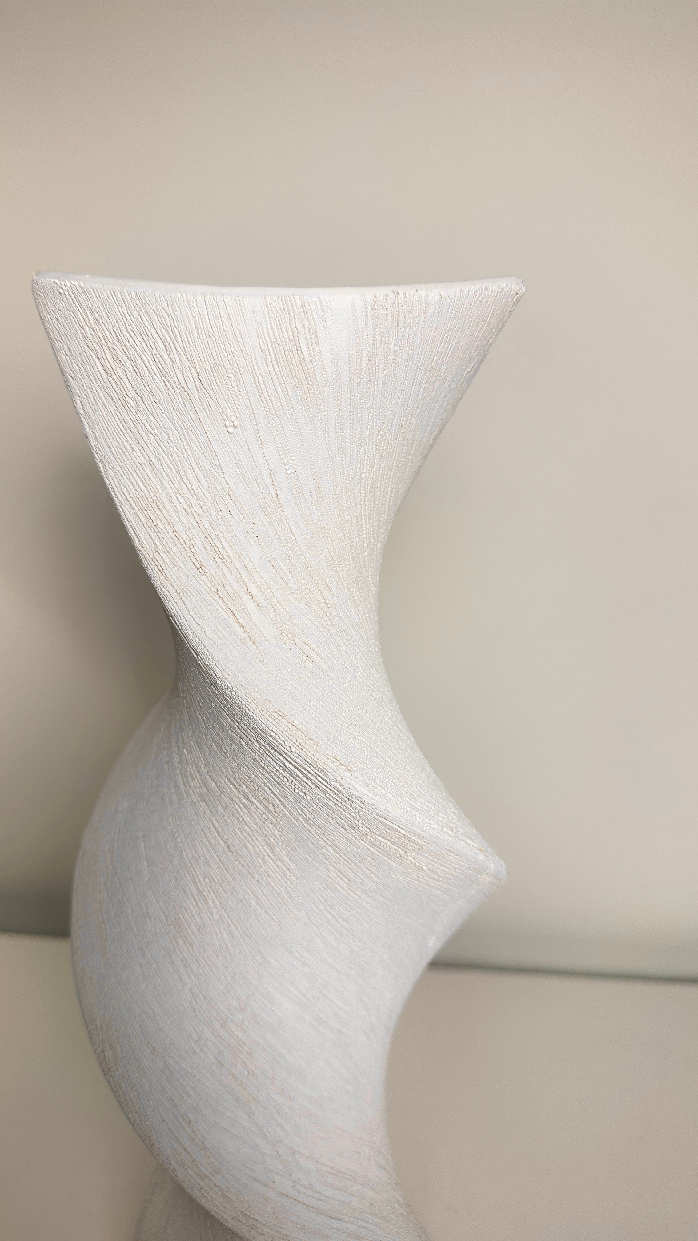 White Minimalist Twisted Vase, 16 Inch Tall, Modern Decorative Flower Vase