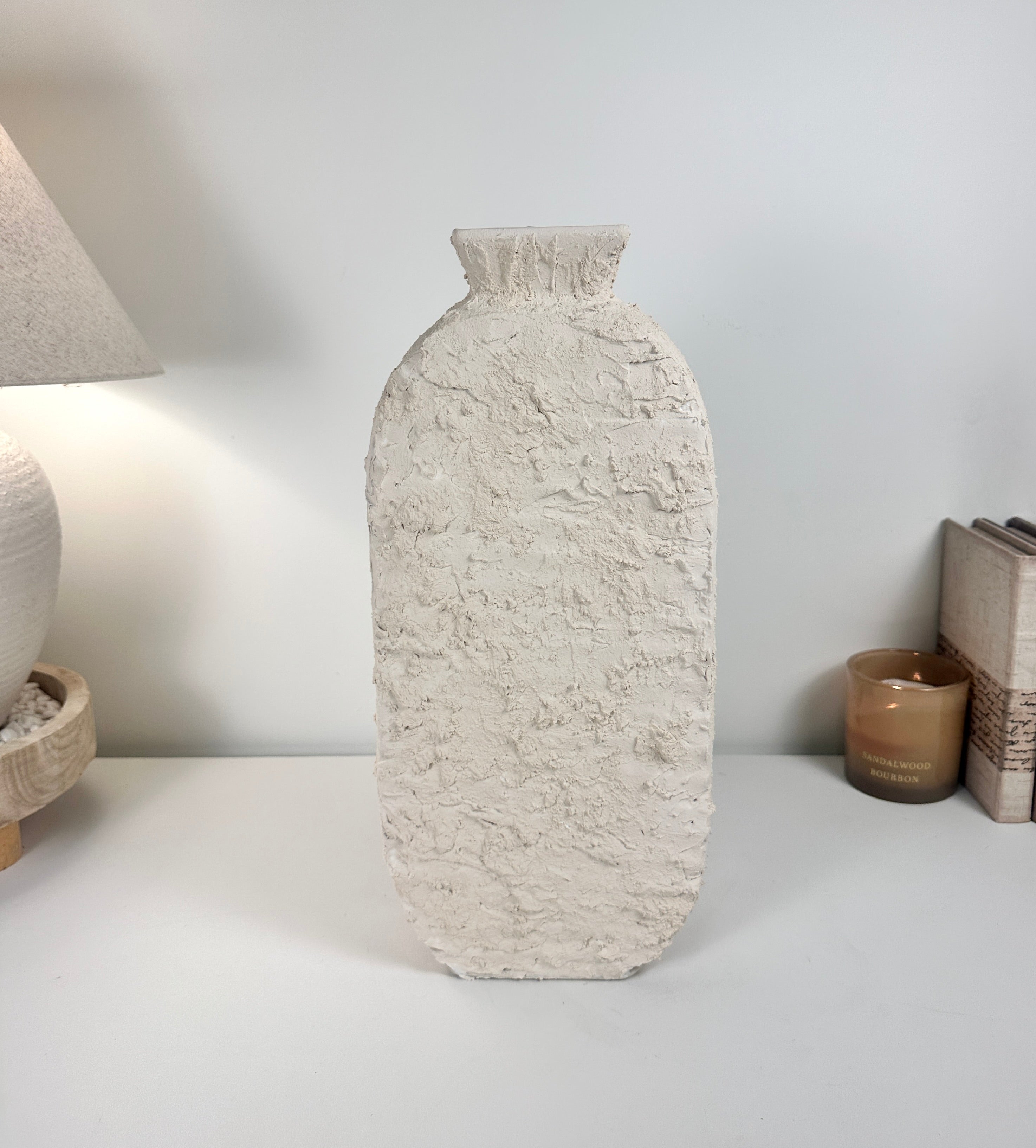 Minimalist Textured Hand-painted Sculpture Floor or Table Vase 17" tall - Cream