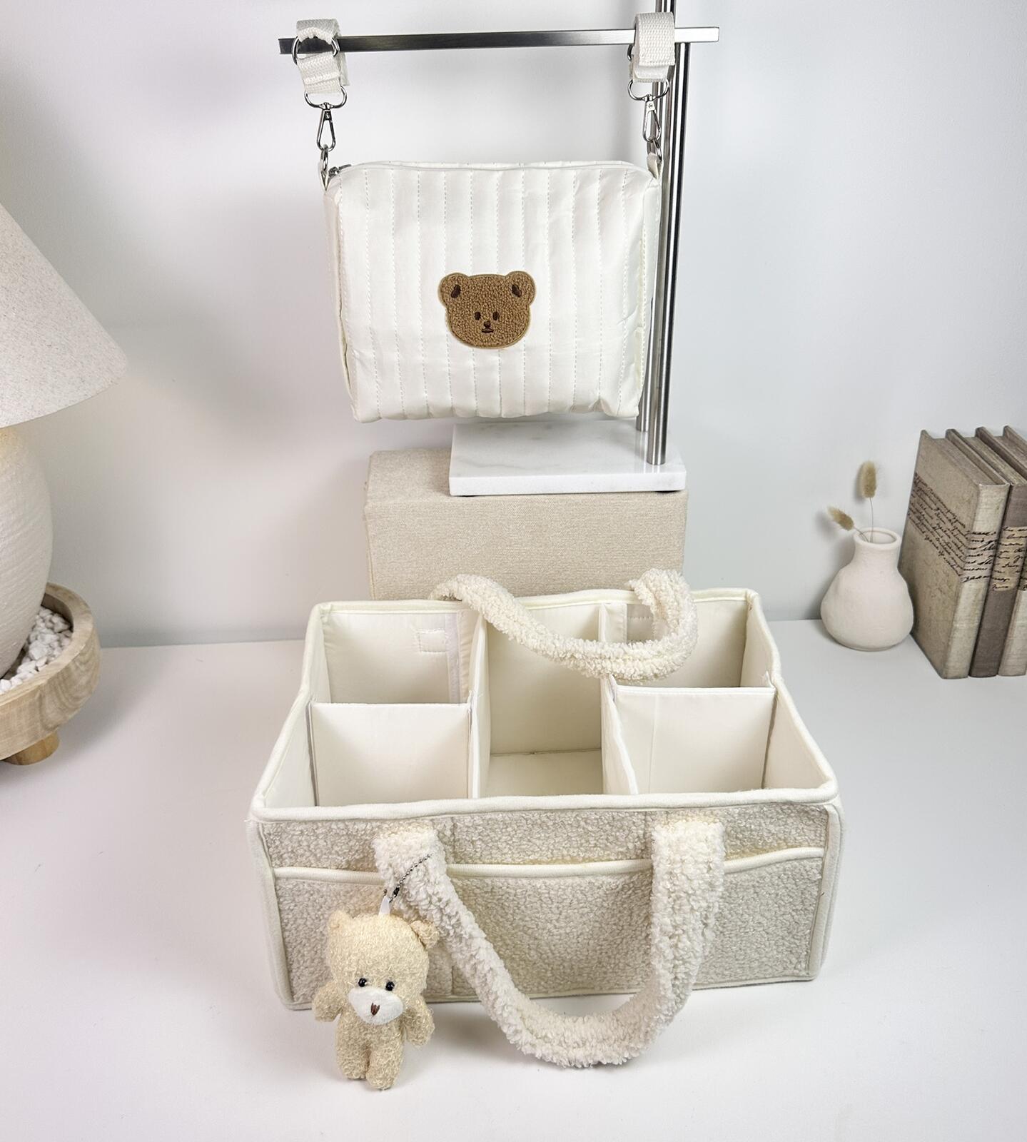 Set of 2 Pouch Bag for Stroller and Caddy Diaper Bag for Baby Essentials - Cream
