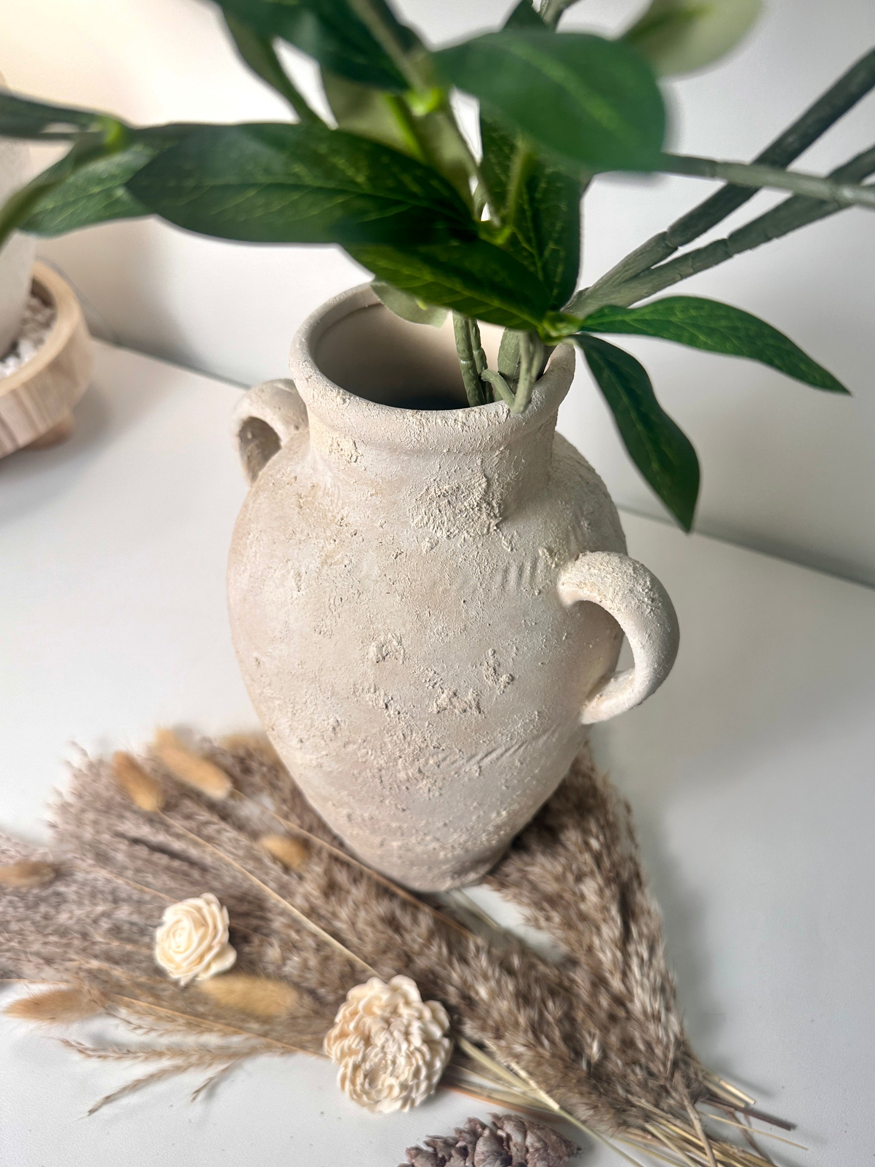 Minimalist Textured Hand-painted Ceramic Vase 12" tall - cream sand/off-white