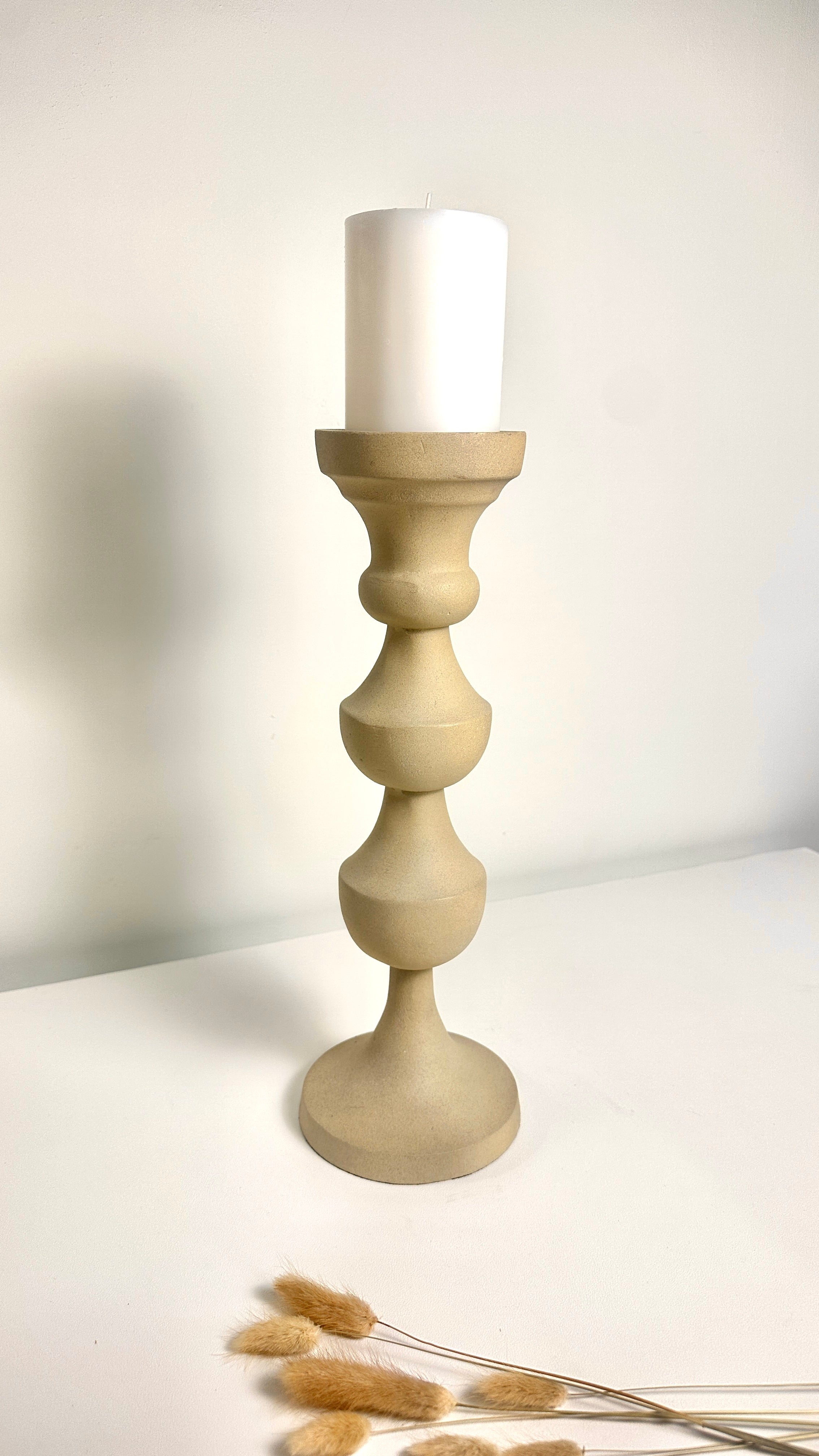 Sand Color Stone Style Candle Holder 15"