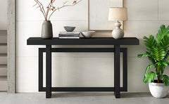 Contemporary Console Table with Industrial-inspired Concrete Wood Top, Extra Long Entryway Table for Entryway - Black