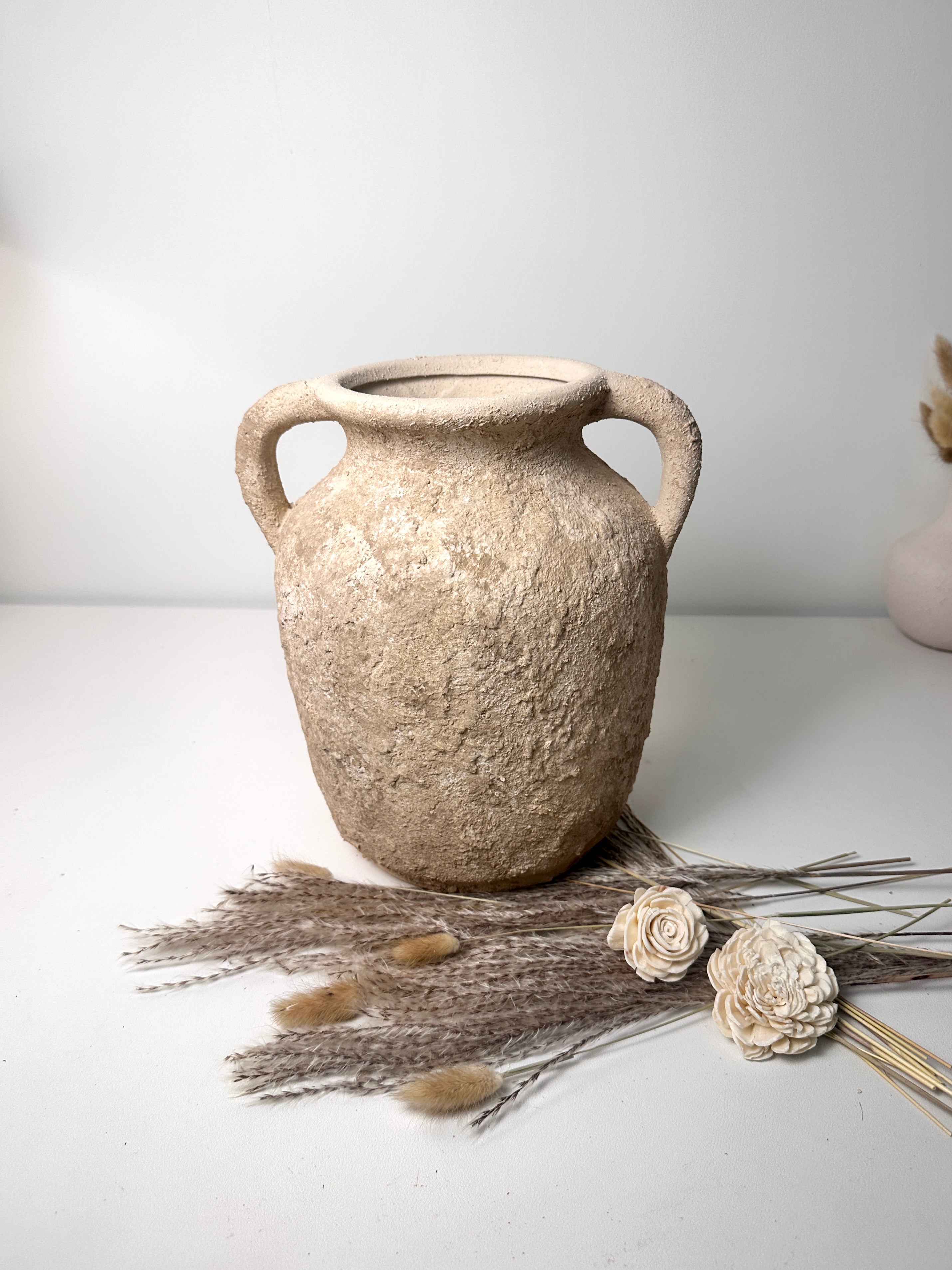 Rustic Minimalist Textured Hand-painted 10.5" tall - Light Beige wash
