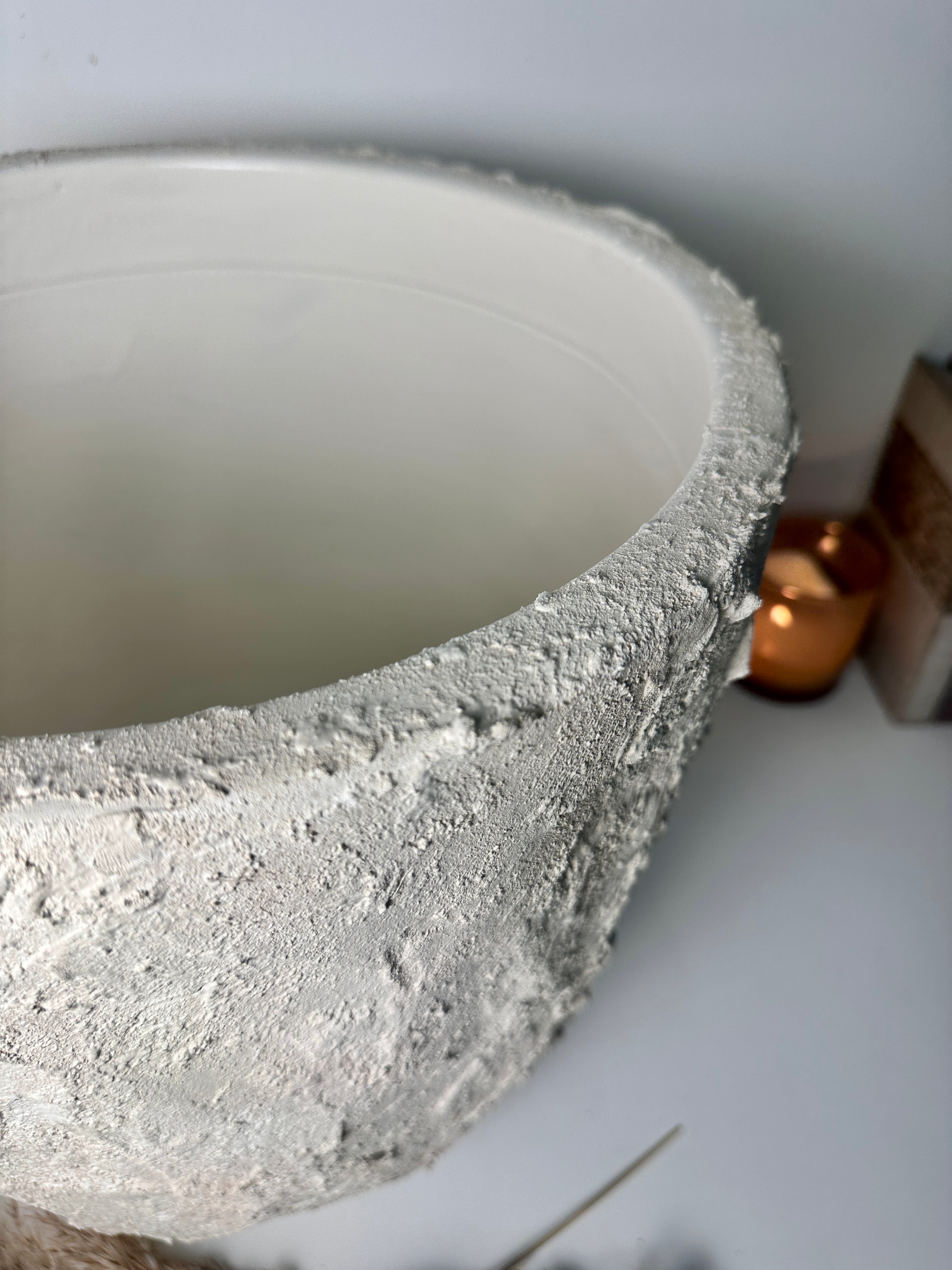 Minimalist Hand-Painted & Textured Planter Pot 14" tall with drainage hole one time creation - Cream