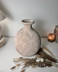 Minimalist Textured Hand-Painted Vase 15" tall - Light Beige Wash