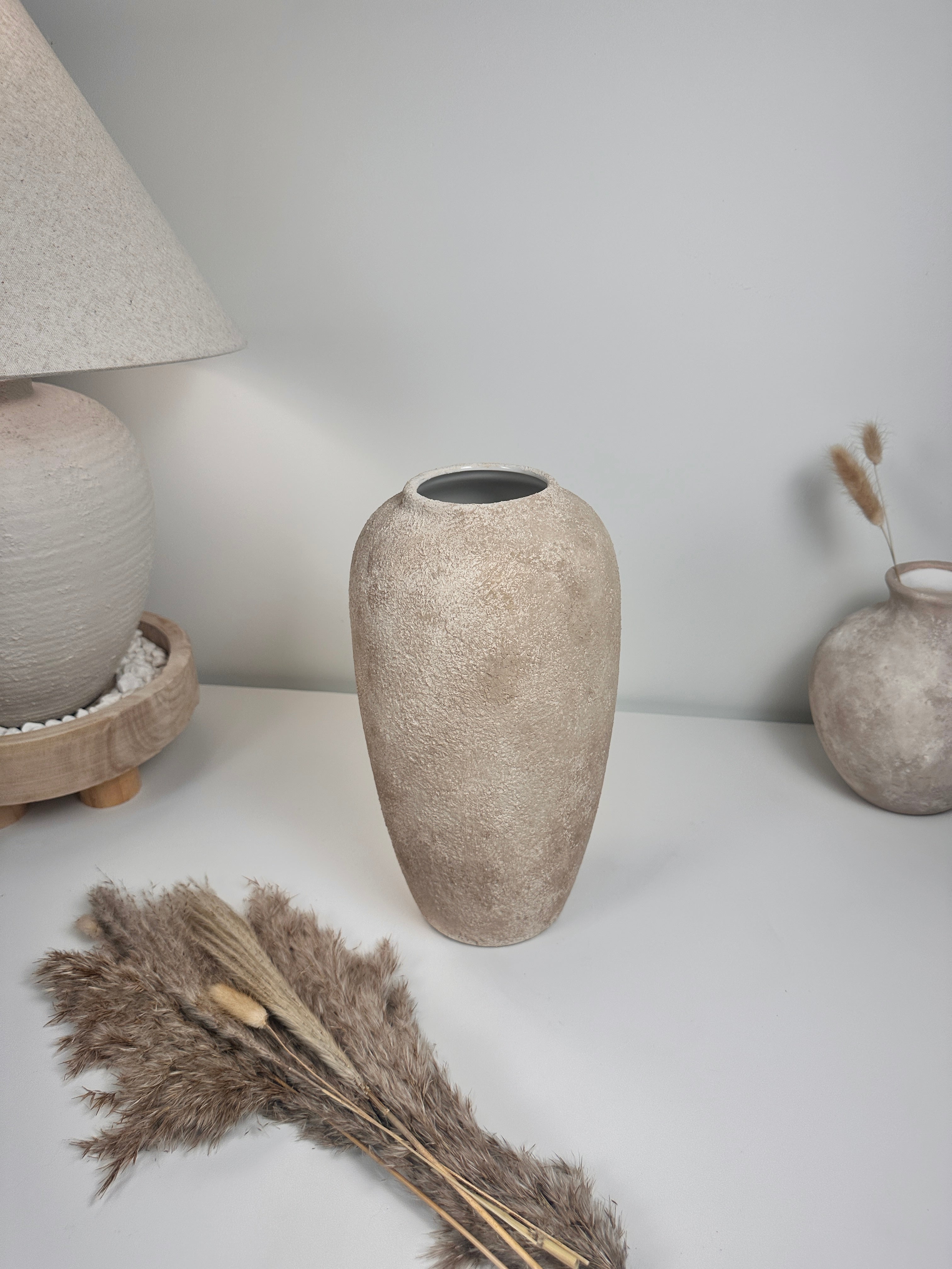 Minimalist Modern Ceramic Vase 12" tall - Hand-Painted light brown beige washed