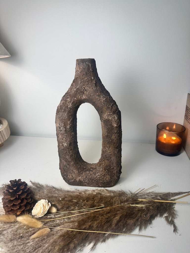 Rustic Tree Style Wood Vase Textured Handcrafted 14" tall - Dark Brown Wash