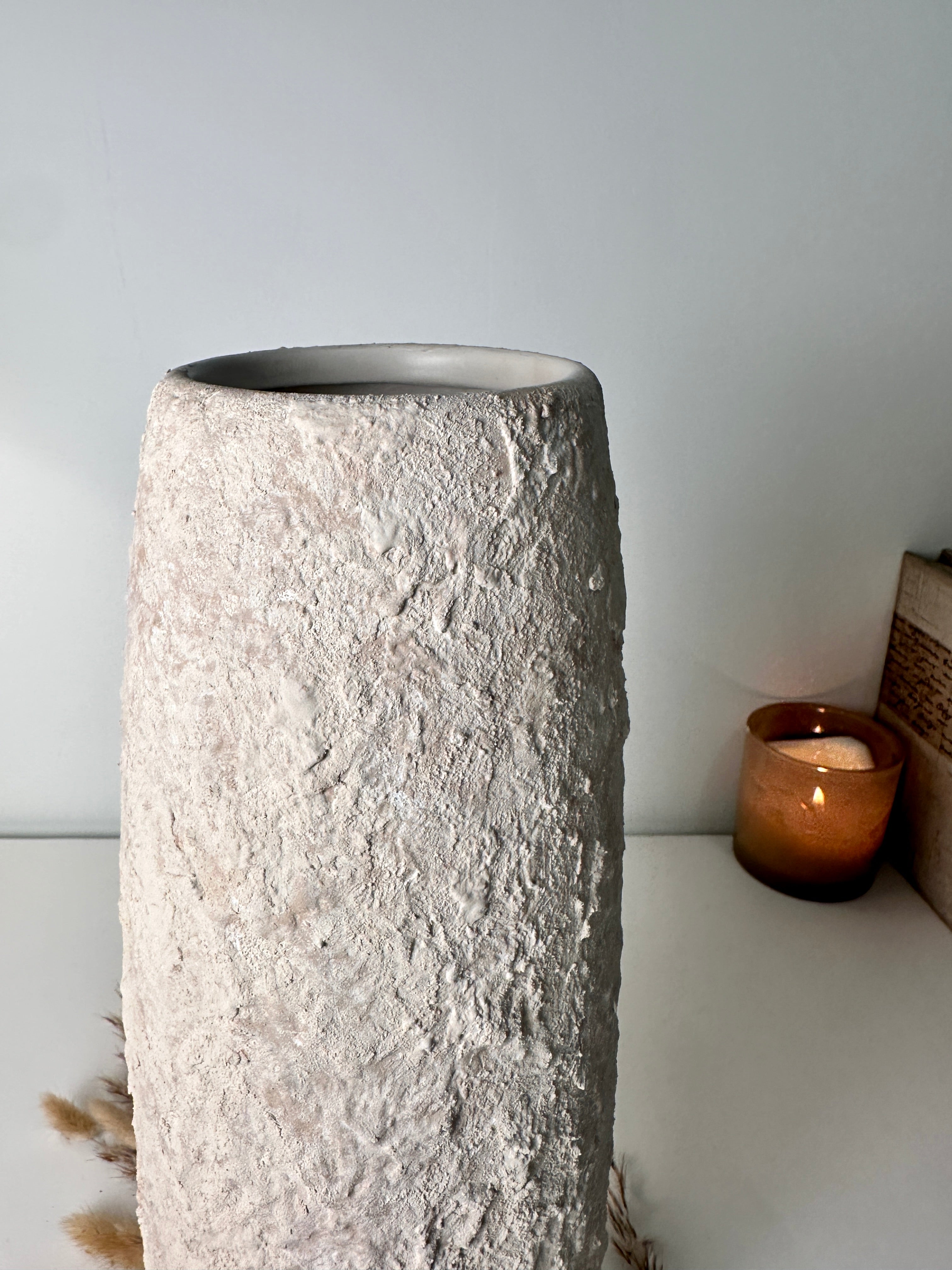 Minimalist Textured Hand-painted Ceramic Vase 15" tall - Cream Sand washed