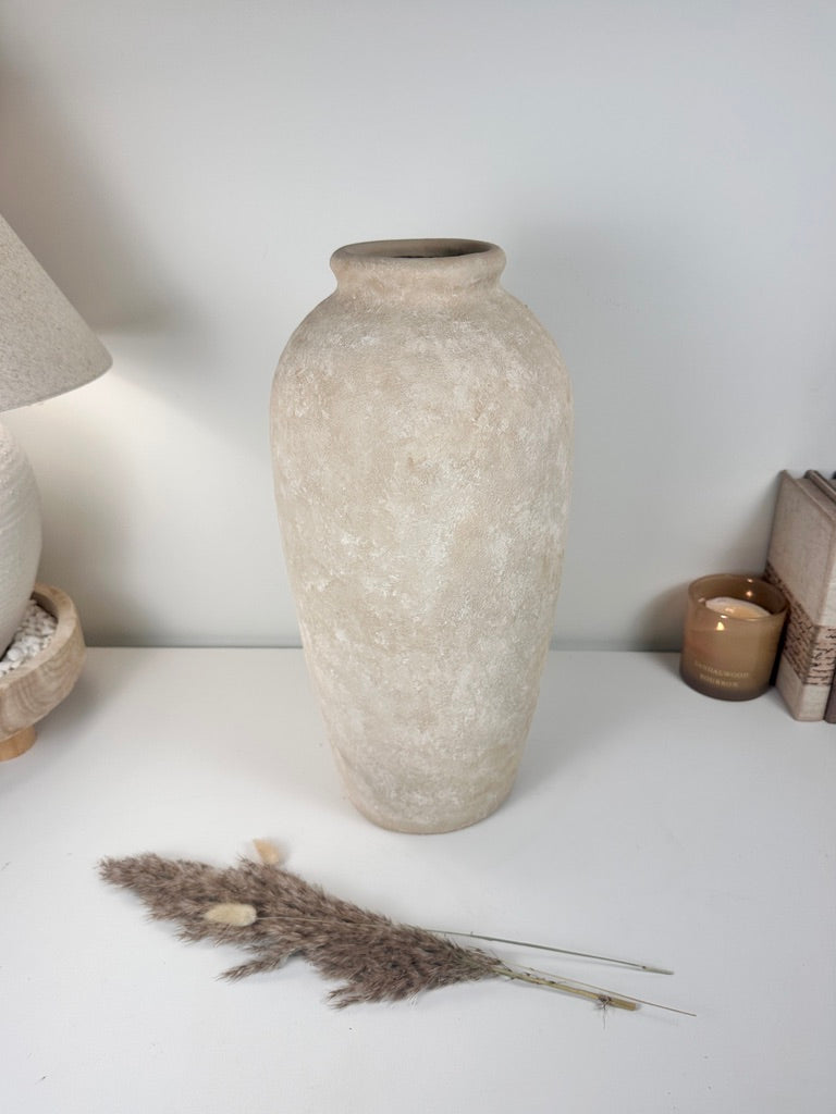Minimalist Vase 18" tall  Hand-painted Ceramic  - Beige Sand Washed