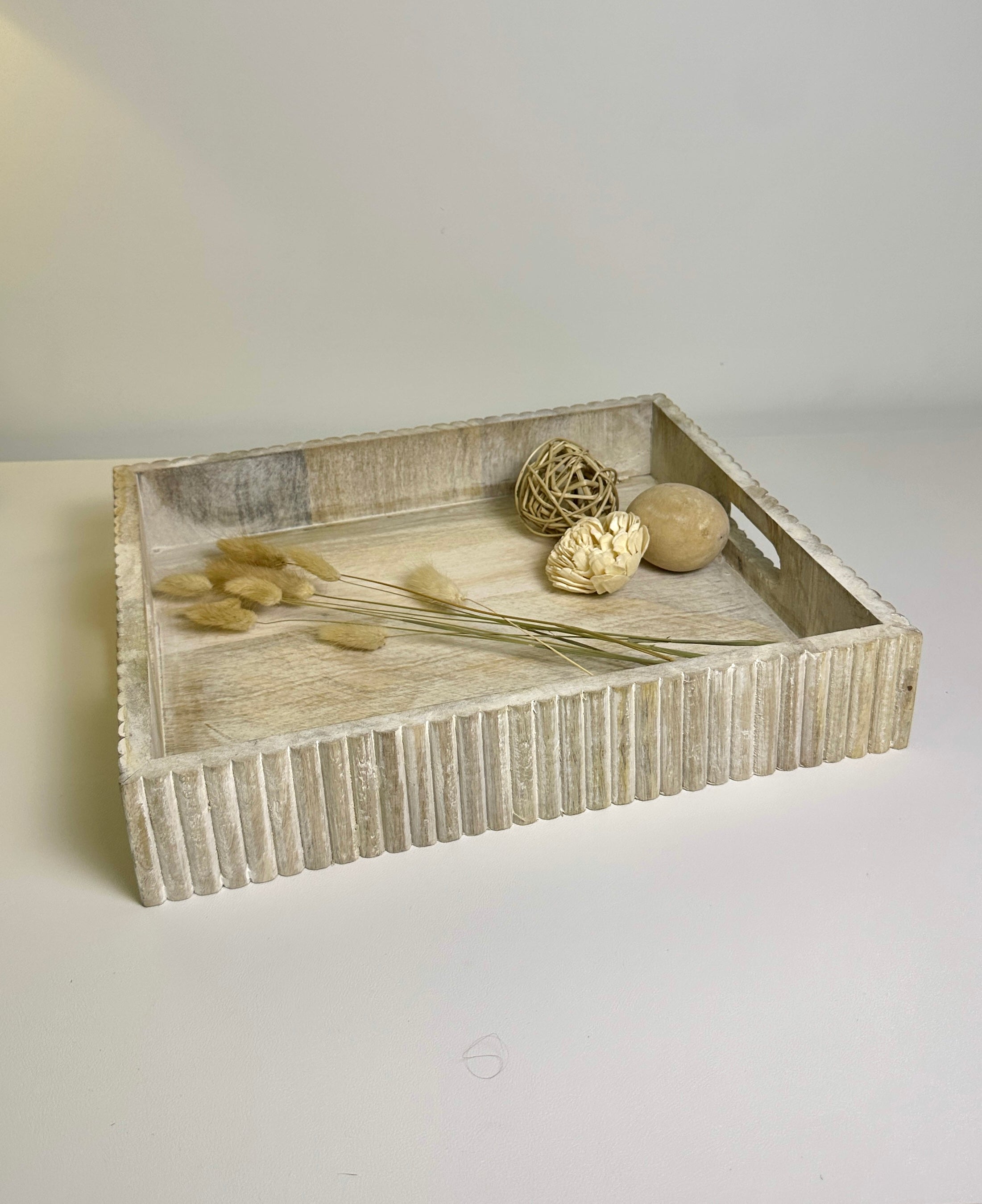 Rustic Boho Farmhouse Wooden Style Tray earthy cottage vibe - beige